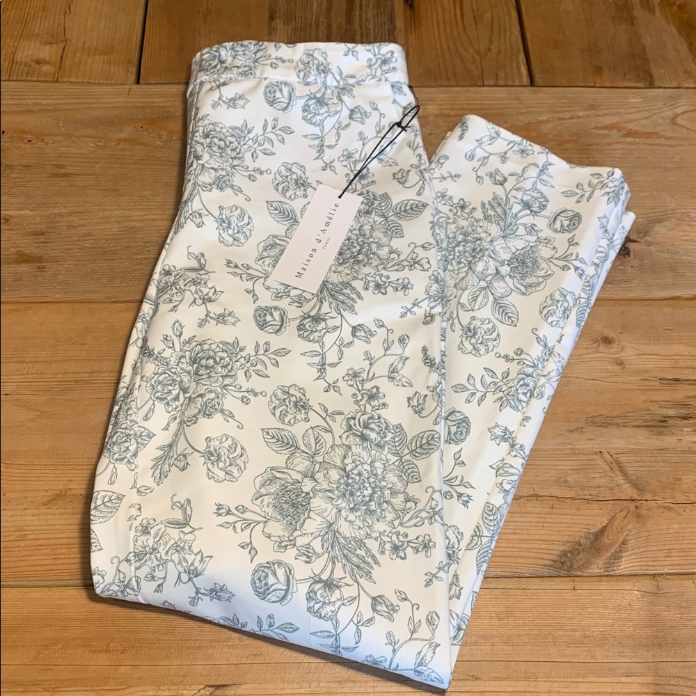Madison d'Amelie Paris Women's‎ NWT Floral Toile Pants Sz 4 PullOn Elastic Waist